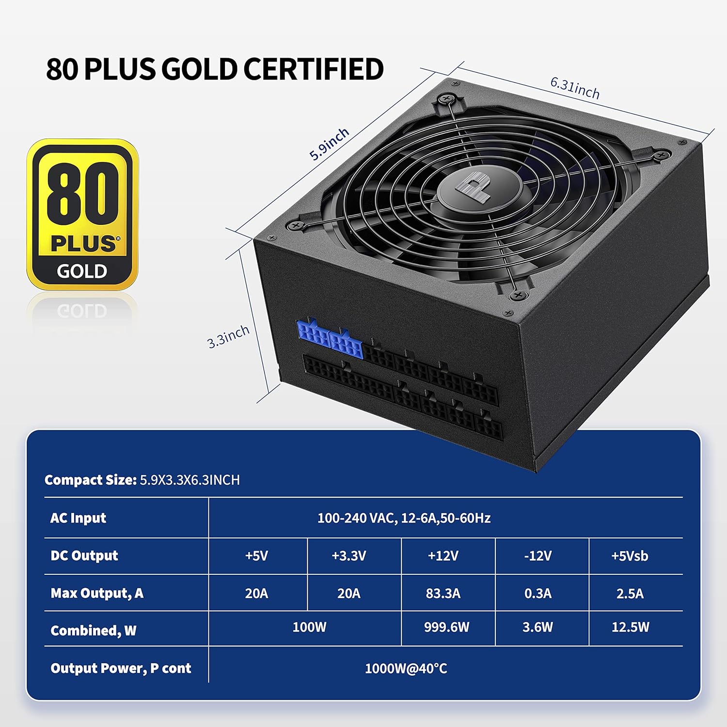 1000W 80+ Gold Full Modular Power Supply S9924