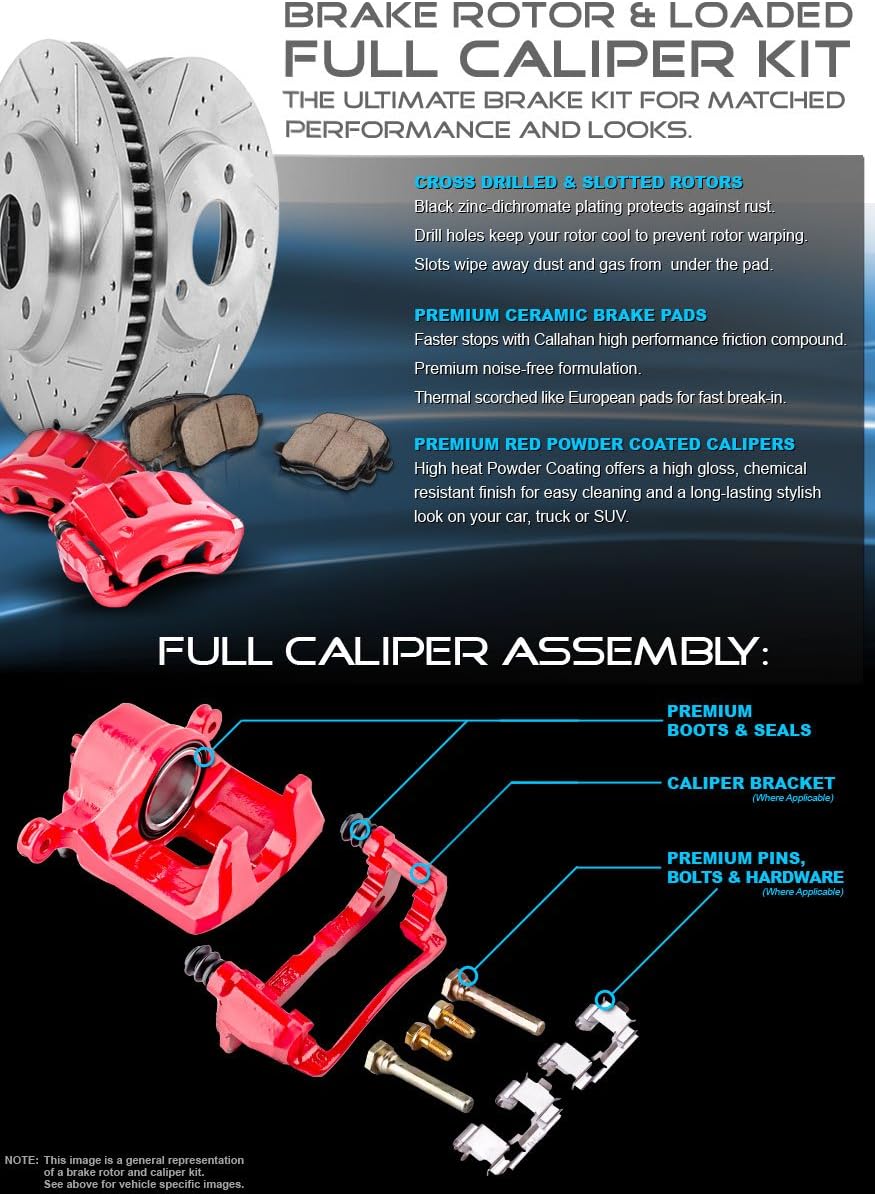 Red Powder Coated Caliper + Ceramic Brake Pads Kit B390082