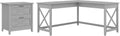Dark Gray Hickory L Shaped Desk with 2 Drawer Lateral File Cabinet I6635