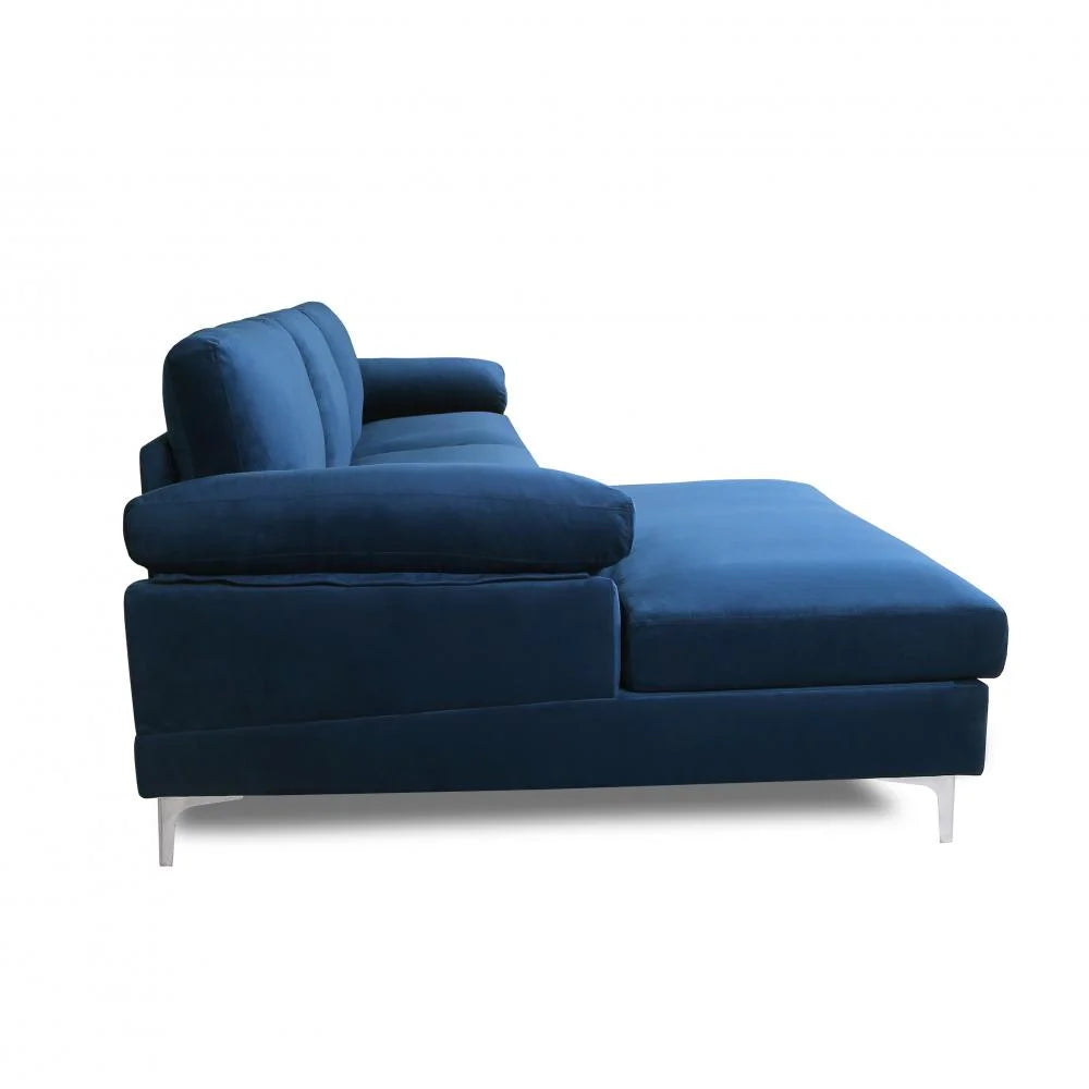 Blue Velvet L-Shaped Sectional Sofa with Metal Legs N29758