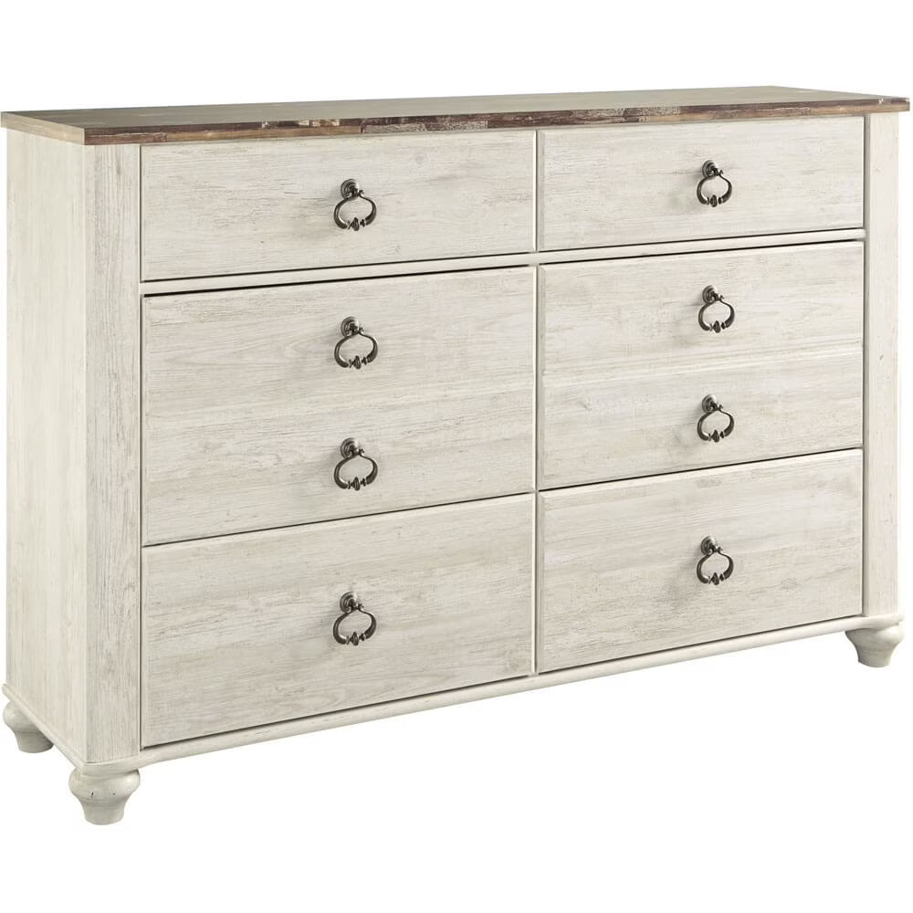6 Drawer Whitewash Double Dresser L561