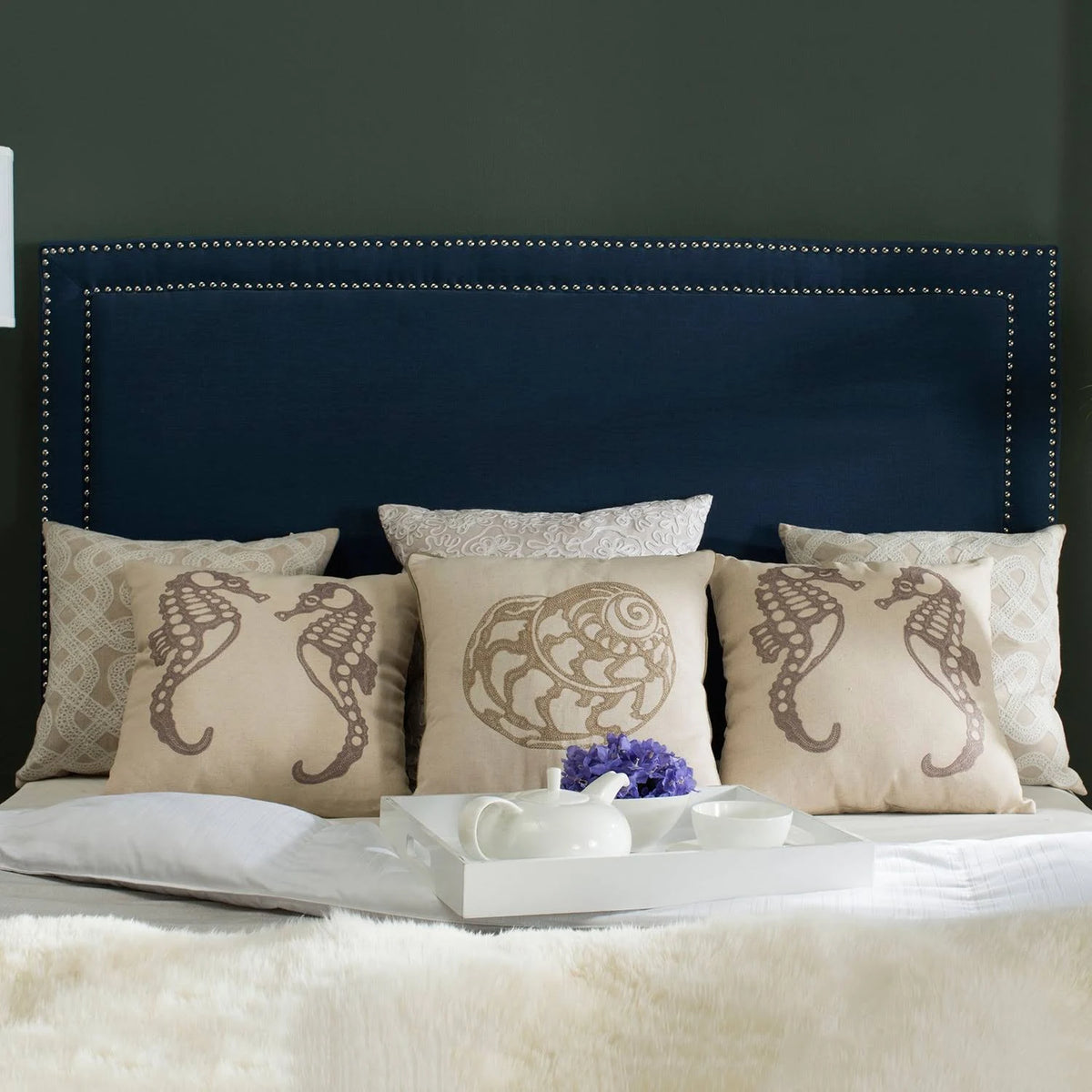 Navy Full Headboard with Silver Nail Head X646542