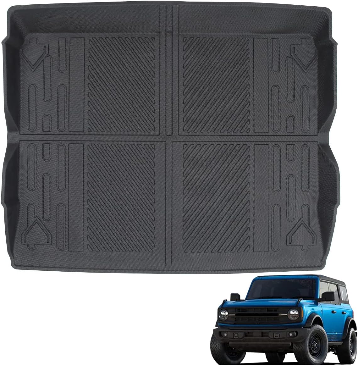 Cargo Liner Trunk Floor Mat for Ford Bronco 2021 2022 All Weather Waterproof TPE Pack of 2 T4493