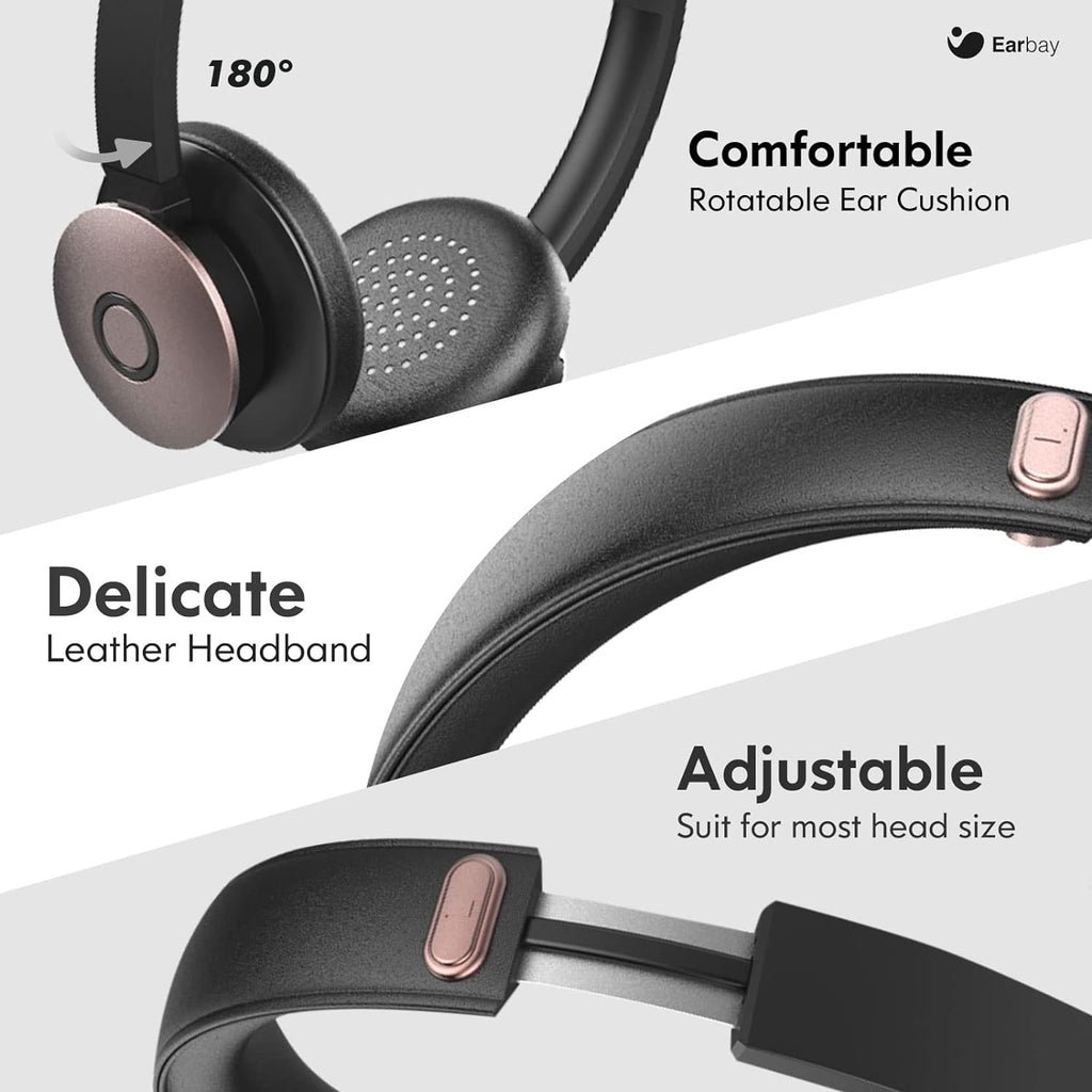 Wireless Bluetooth Headset with Microphone Noise Cancelling, On-Ear, USB Dongle, 28hrs Talk Time I314