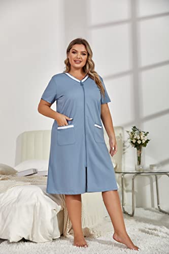Plus Size Zip Robe Loungewear Bathrobe W476803