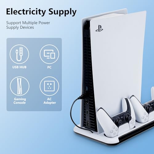 PS5 Slim Stand with Cooling Fan, Controller Charging Station, 13 Game Storage Y57159