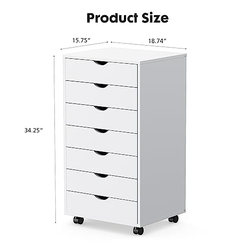 White 7-Drawer Wooden Mobile Dresser with Wheels M61125