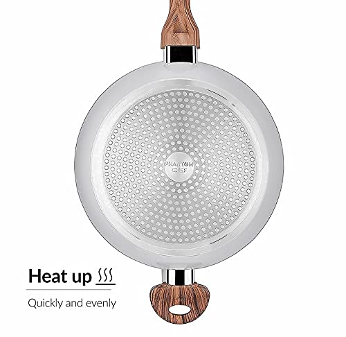 11" Deep Frypan 5 Qt Wok Non-Stick Ceramic Coating Aluminum Body Navy H46301