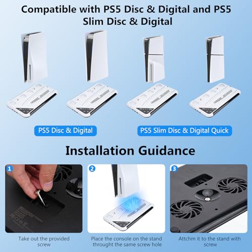 PS5 Slim Stand with Cooling Fan, Controller Charging Station, 13 Game Storage Y57159