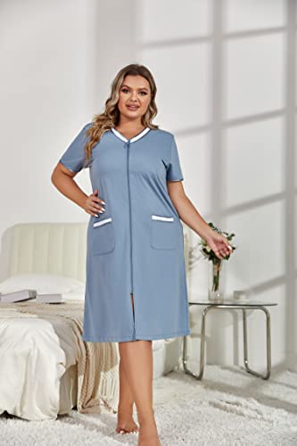 Plus Size Zip Robe Loungewear Bathrobe W476803