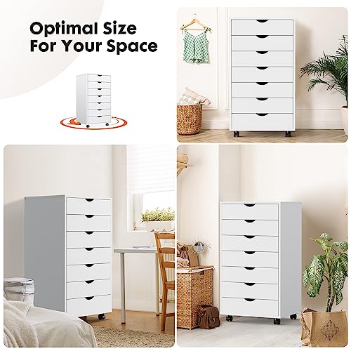 White 7-Drawer Wooden Mobile Dresser with Wheels M61125