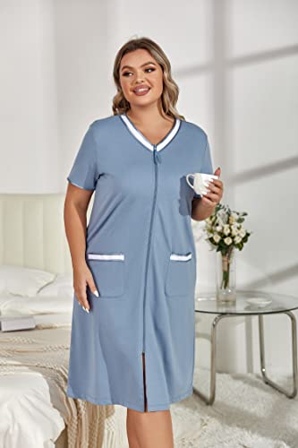Plus Size Zip Robe Loungewear Bathrobe W476803