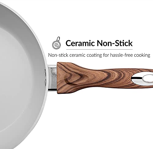 11" Deep Frypan 5 Qt Wok Non-Stick Ceramic Coating Aluminum Body Navy H46301