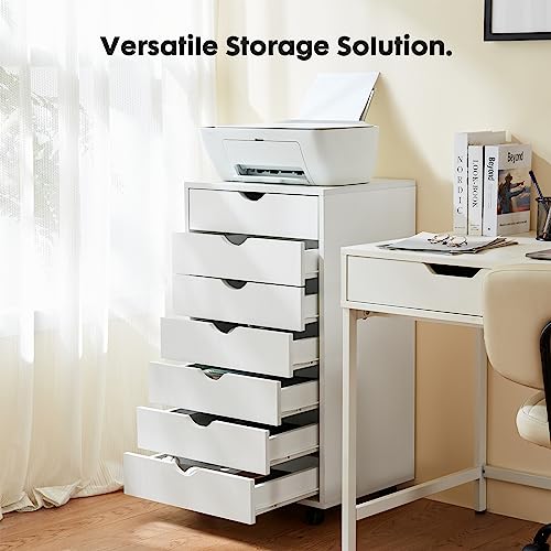 White 7-Drawer Wooden Mobile Dresser with Wheels M61125
