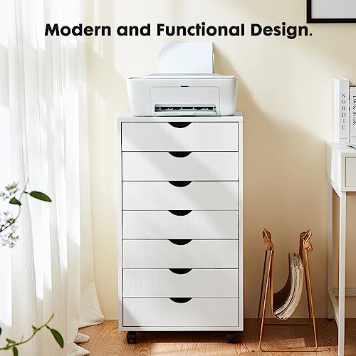 White 7-Drawer Wooden Mobile Dresser with Wheels M61125