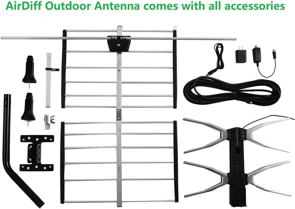 HDTV Digital Outdoor Antenna Amplified 150 Miles Long Range UHF/VHF with 40 Feet RG6 Coaxial Cable J475