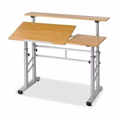 Medium Oak Height-Adjustable Drafting Table W54739