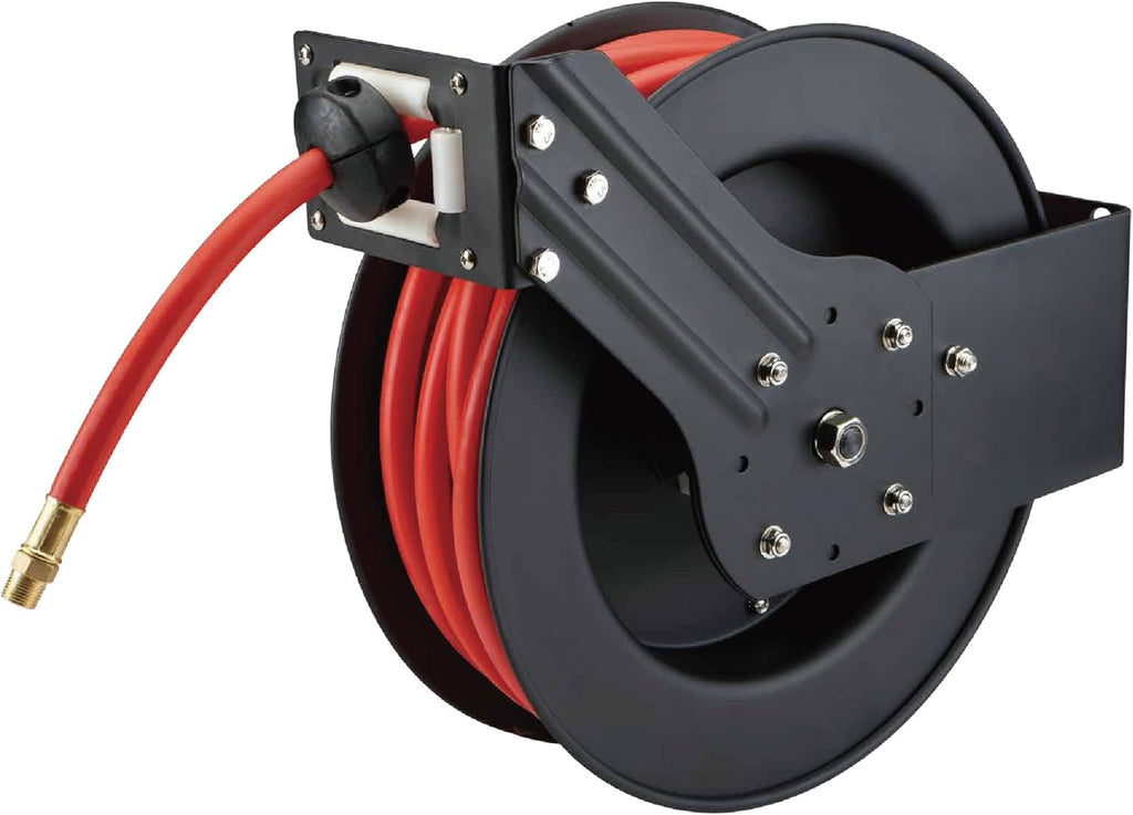 25ft Auto Rewind Retractable Reel with 3/8" x 25' Air Hose with Brass Fittings Pack of 2 K812778