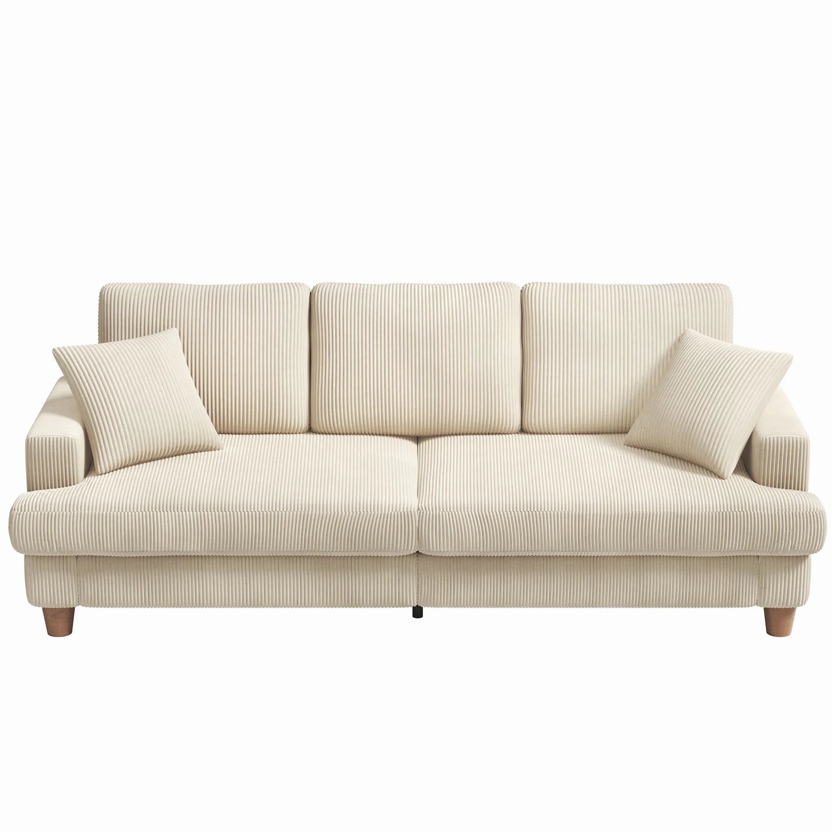 Beige 87" Corduroy 3 Seater Sofa with 2 Pillows L89042