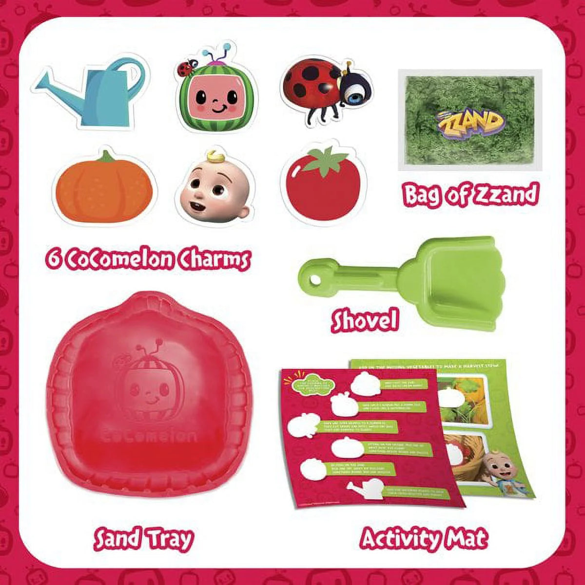 9 Piece Sand Activity Set with Reusable Tray, Shovel and Charms I291916
