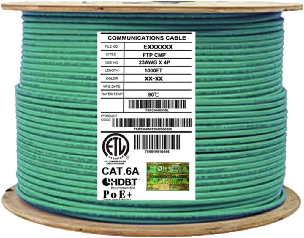 Cat6A Shielded Plenum 1000ft FTP 23AWG 650MHz Solid Pure Copper Bulk Ethernet Cable Reel Orange C329136