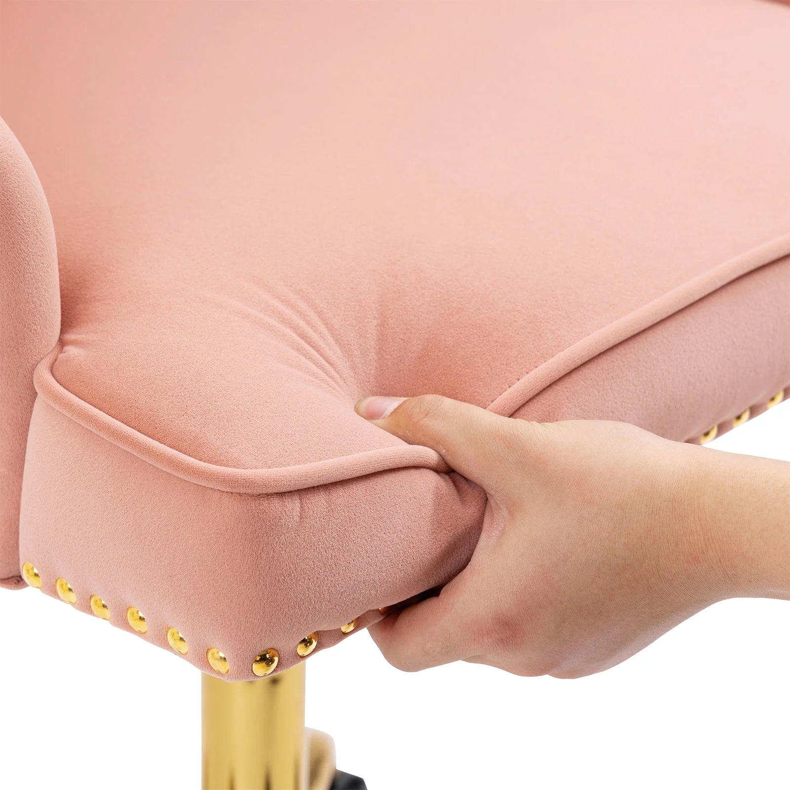 Velvet Vanity Chair with Tufted Button, Swivel Height-Adjustable Seat M853
