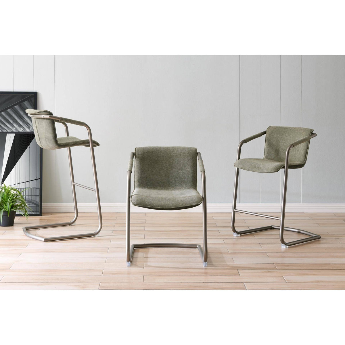 Sage Green Velvet Fabric Bar Stool Q30373