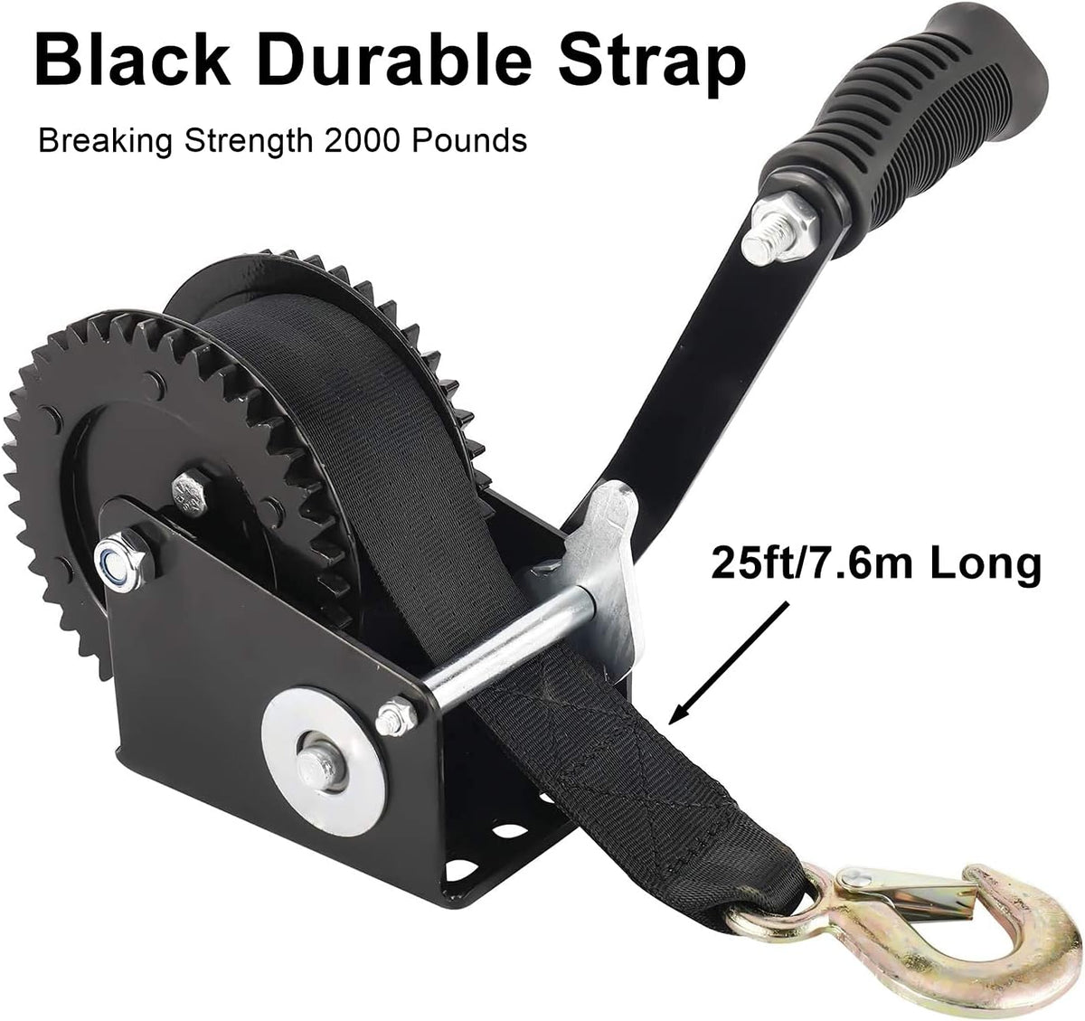 Heavy Duty Hand Winch 2000LBS with 25-Foot Strap, Pack of 2 L244