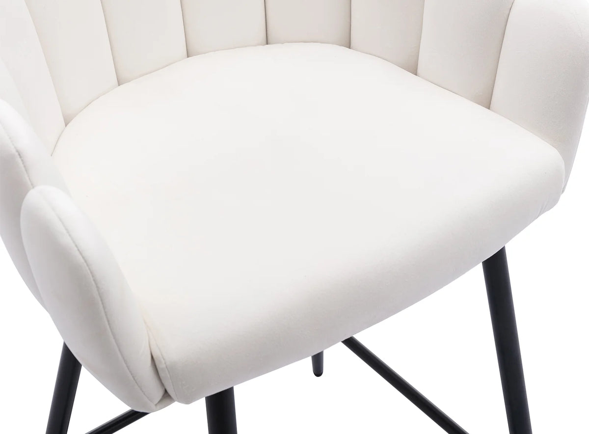 White Velvet Bar Stools Set of 2 with Metal Legs O7712