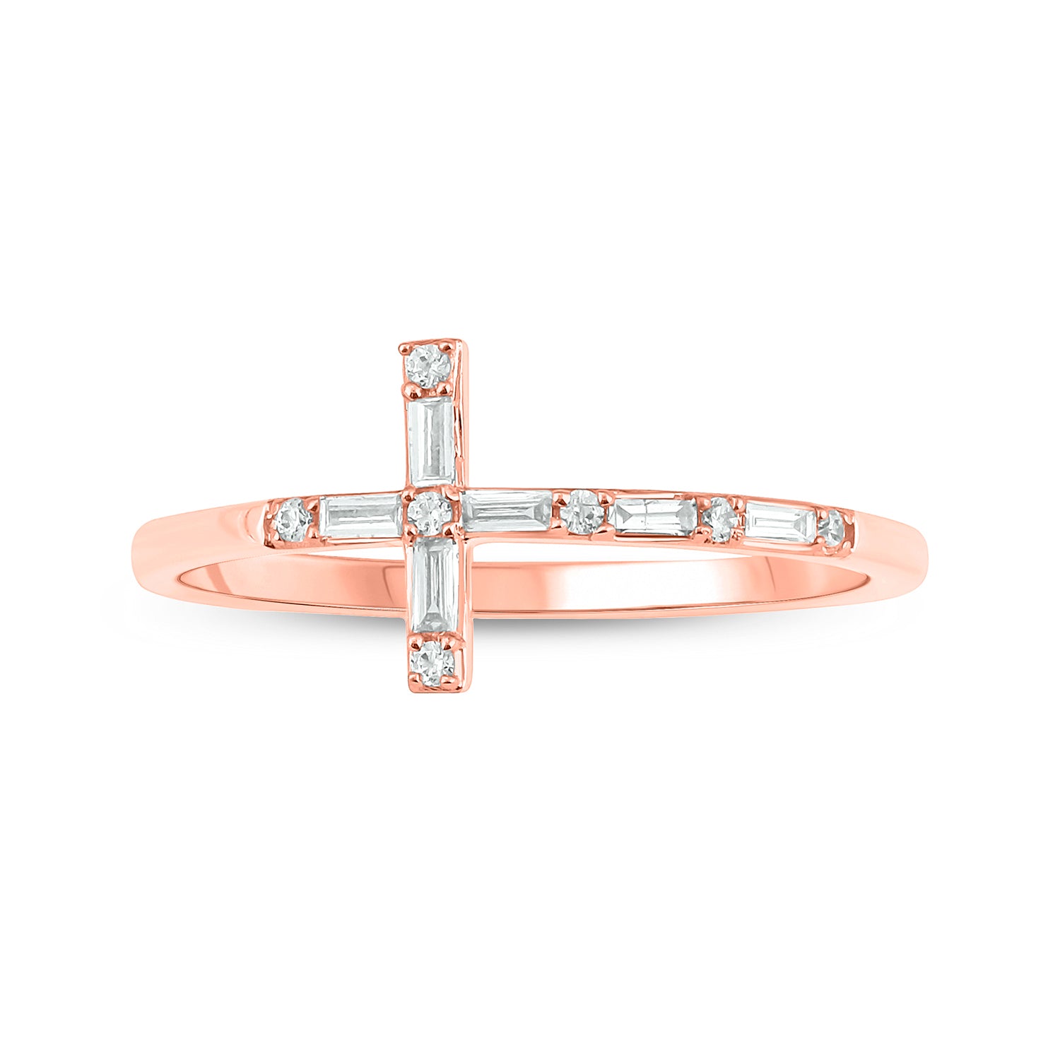 14KT Pink Gold Diamond Cross Ring Band E189432