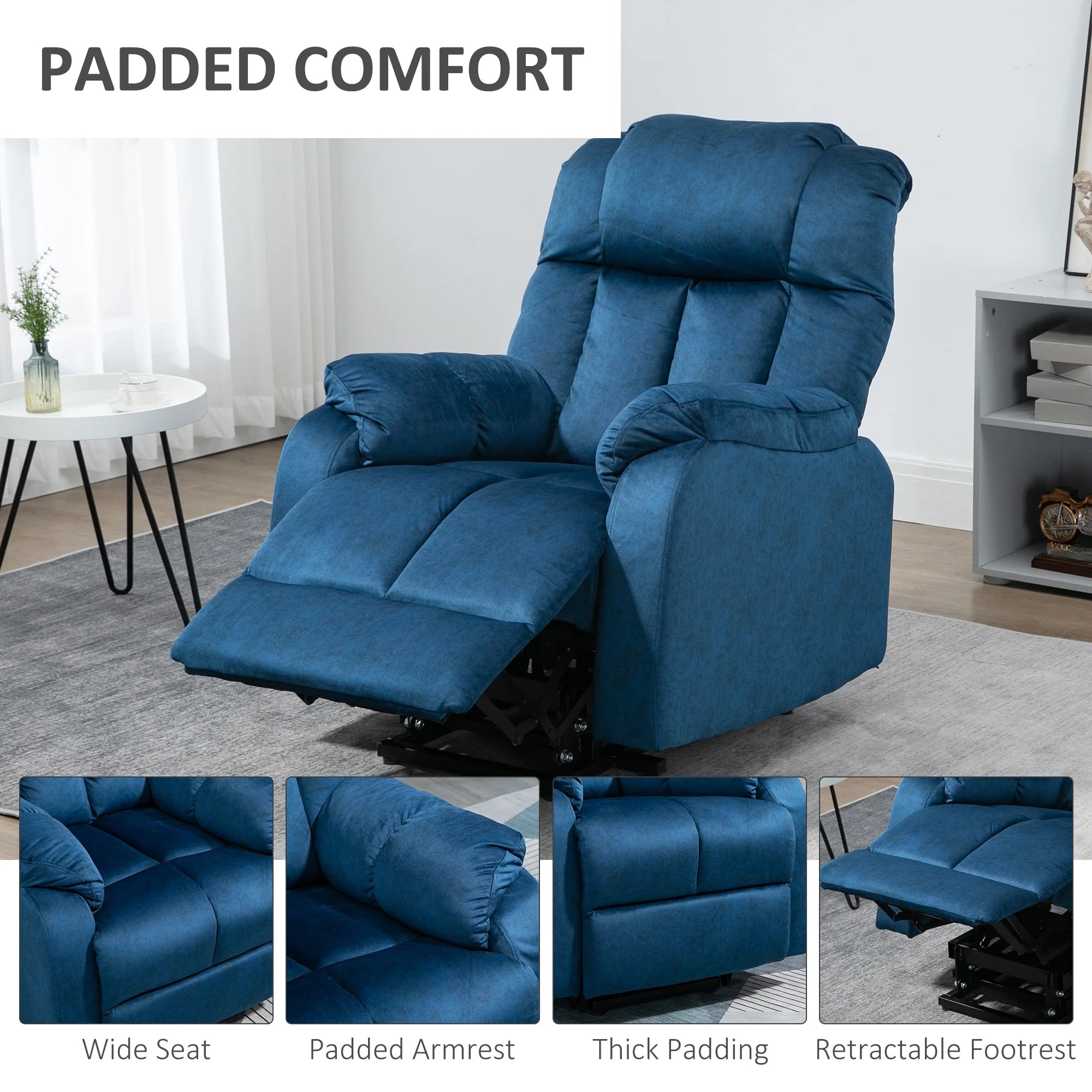 Blue Electric Lift Recliner Chair with Remote Control U1249