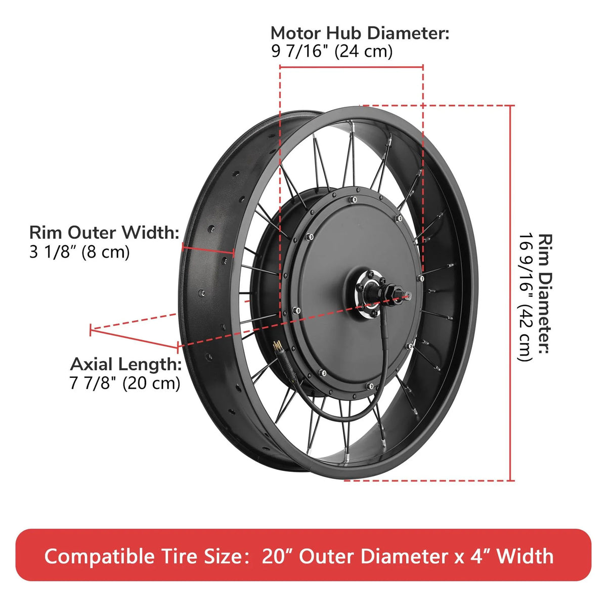 48V 1000W 20" Front Wheel E-Bike Conversion Kit R642