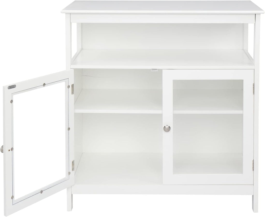 White Kitchen Storage Sideboard Cabinet with Open Shelf and 2 Glass Door Cabinet S731613
