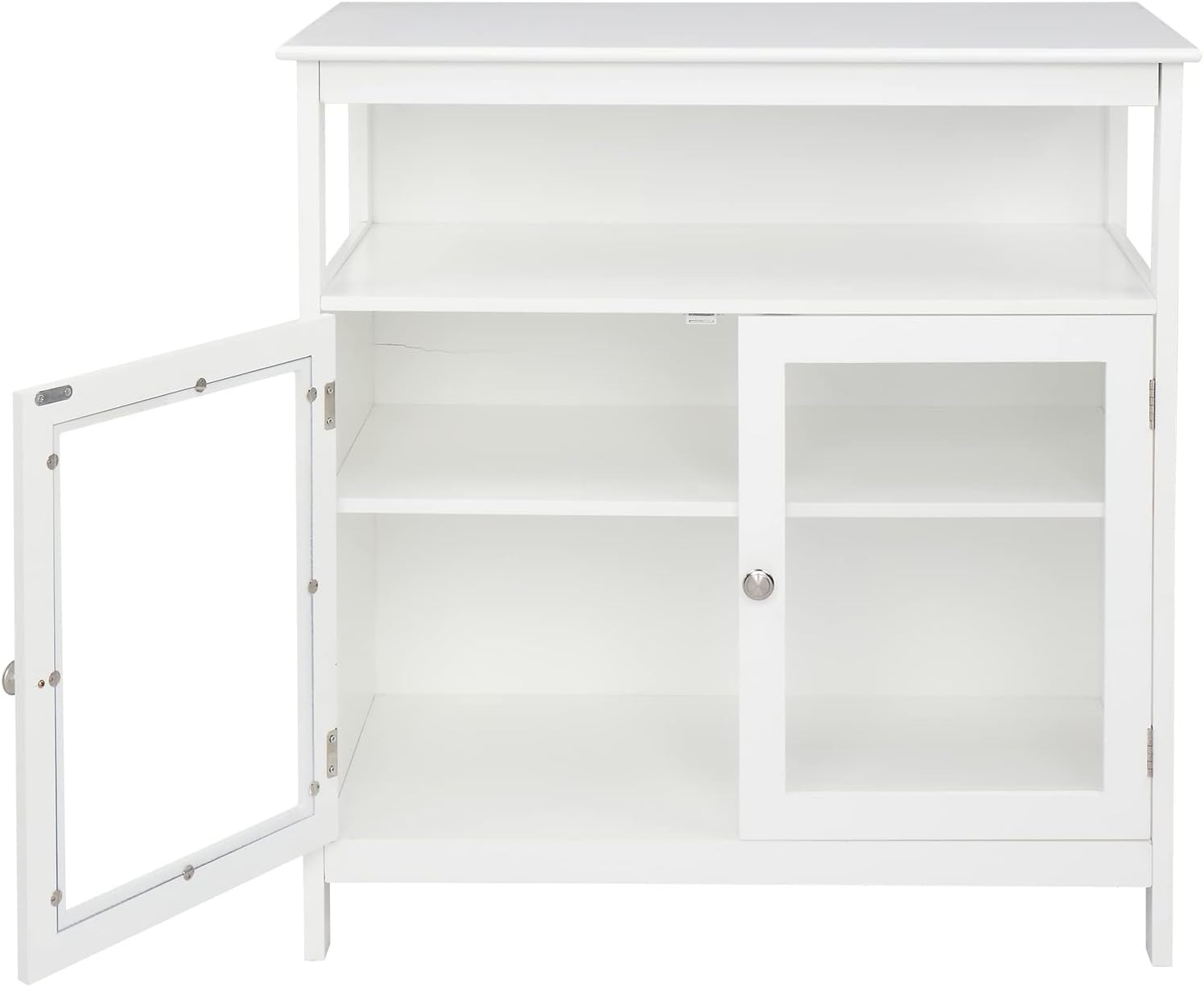 White Kitchen Storage Sideboard Cabinet with Open Shelf and 2 Glass Door Cabinet S731613