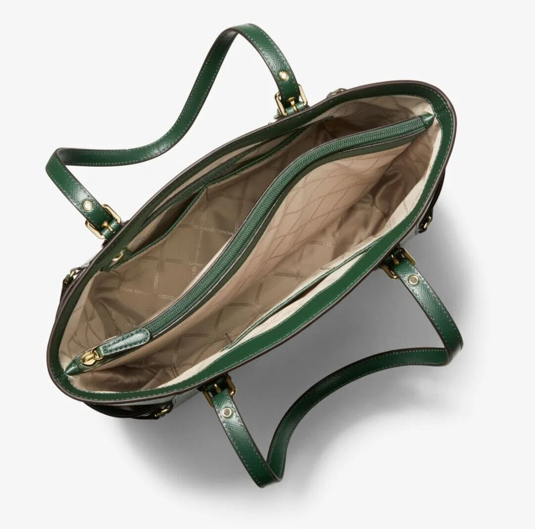 Moss Green Small Crossgrain Leather Travel Shoulder Tote Q25040