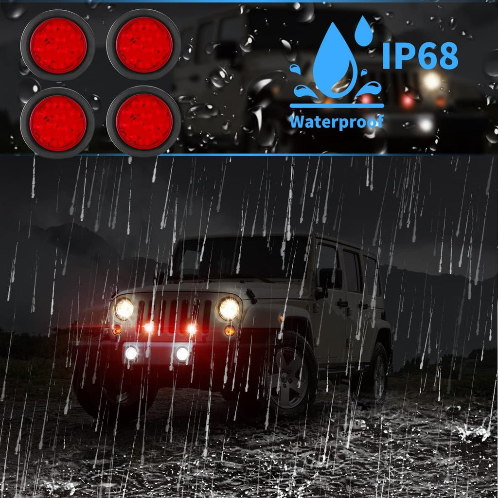4 Inch LED Trailer Tail Lights Kit with Grommet Plug, 8 X Red Round 12 LED Brake Stop Turn Signal Tail Light X622112