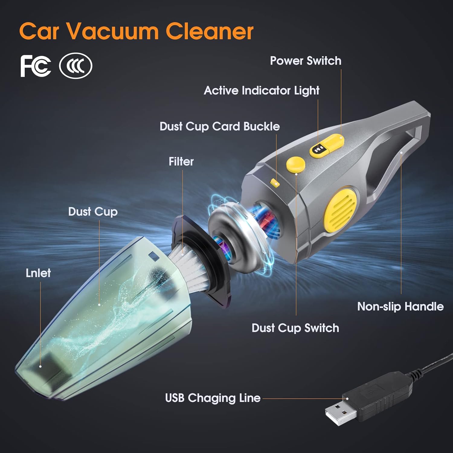 Cordless Rechargeable Mini Handheld Car Vacuum Cleaner Wet Dry 120W 8000Pa Adjustable Speed U936353