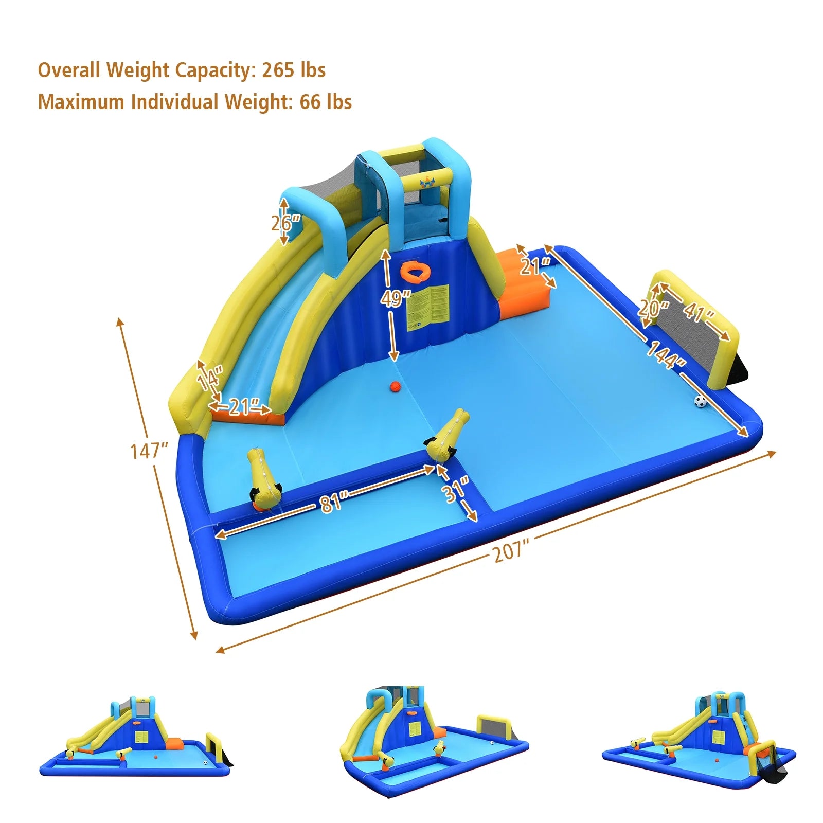 Inflatable Bounce House Water Slide Bouncer with Ball Shooting Climbing Wall V7689