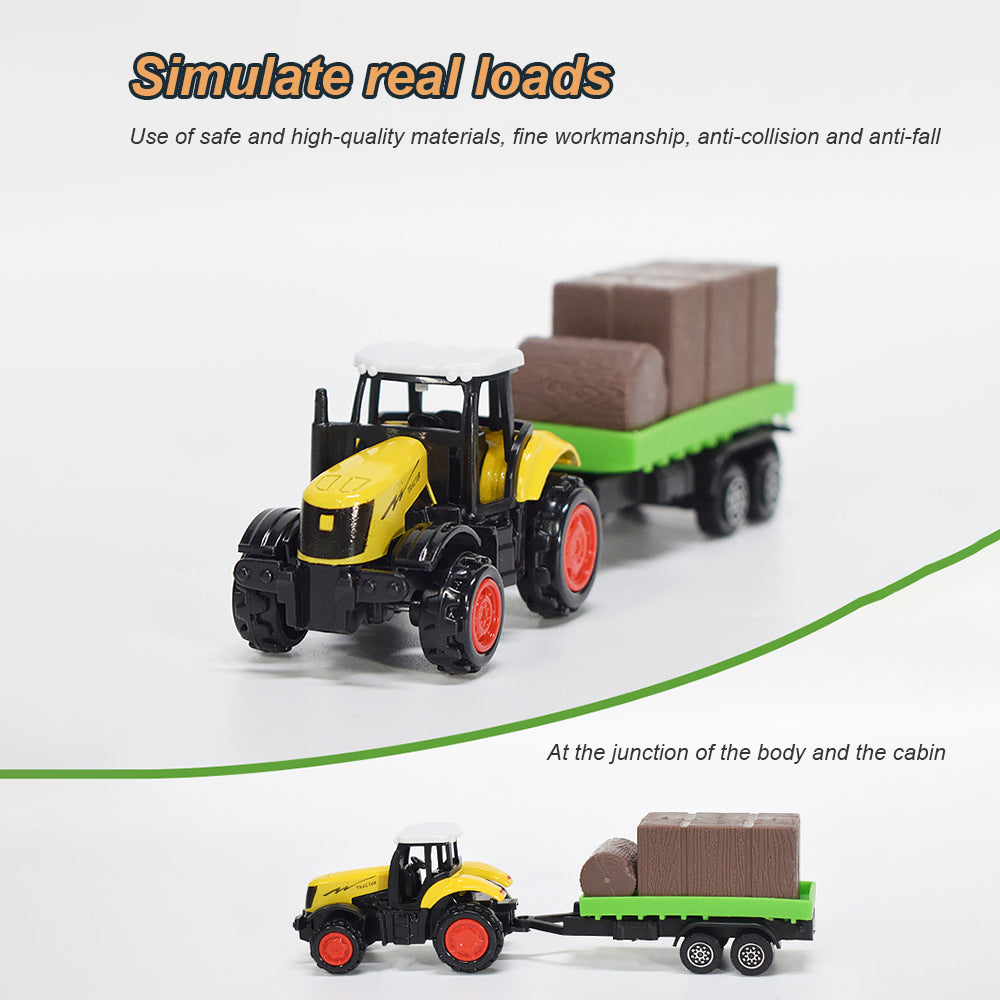 3 Pieces Die-Cast Metal Toy Farm Tractors Truck and Trailers Set S891888