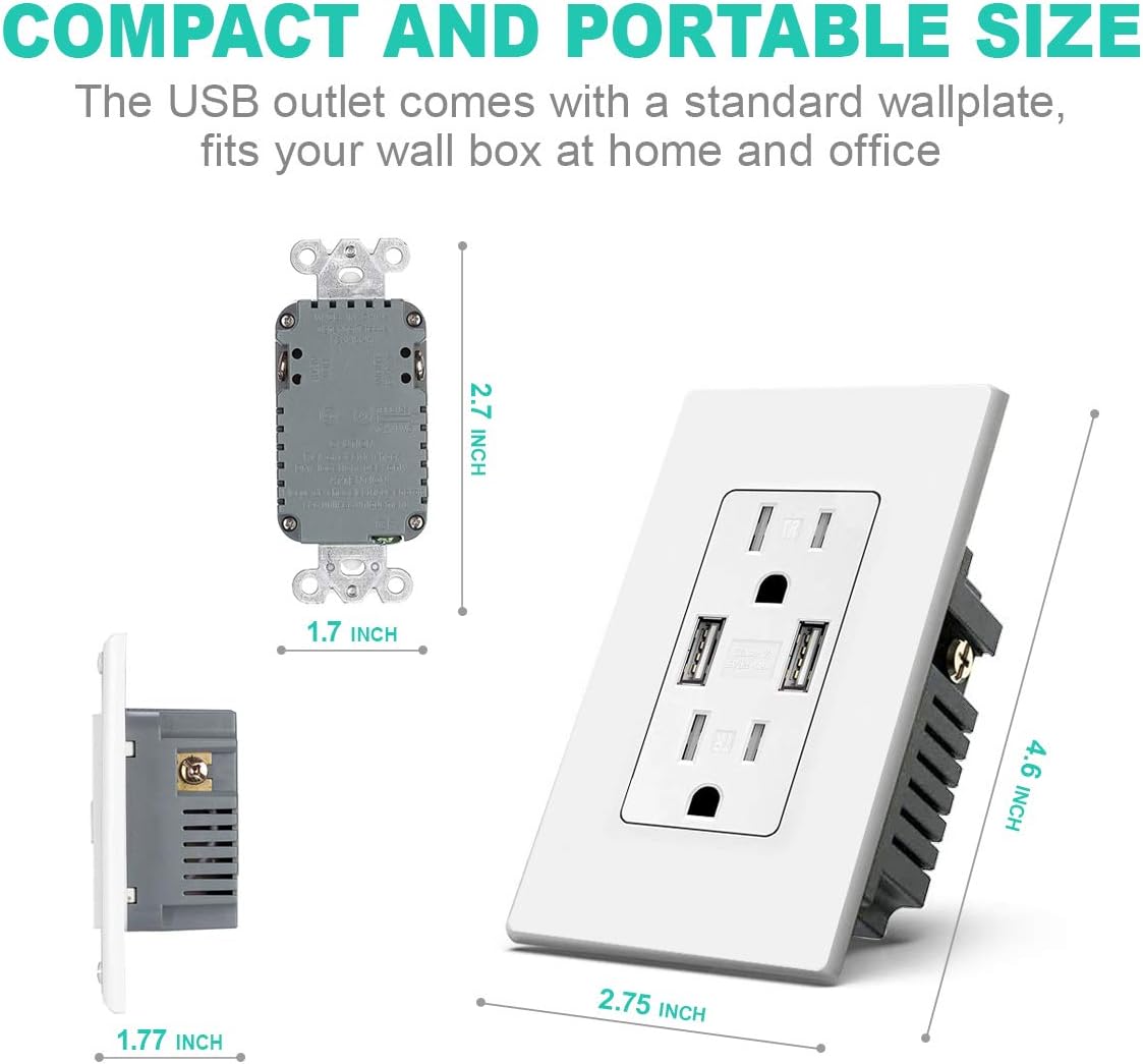 White 15 Amp Tamper Resistant Duplex Receptacle USB Wall Outlet, Pack of 2 T266
