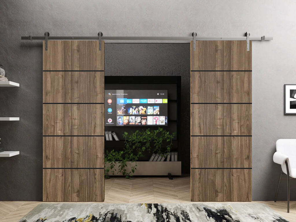 Double Barn Door 36 x 84 inches with Frosted Glass Stainless Steel Rail Hangers W39918