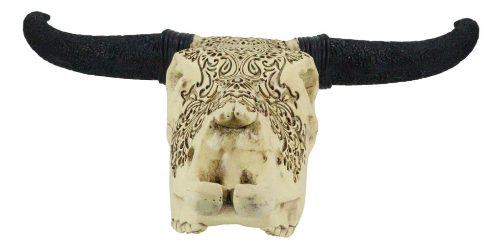 Tooled Bison Bull Cow Skull Wall Decor Plaque I2690