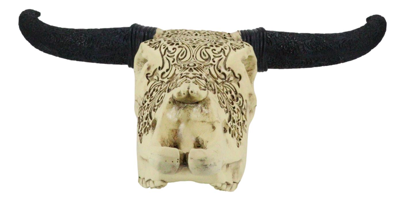 Tooled Bison Bull Cow Skull Wall Decor Plaque I2690