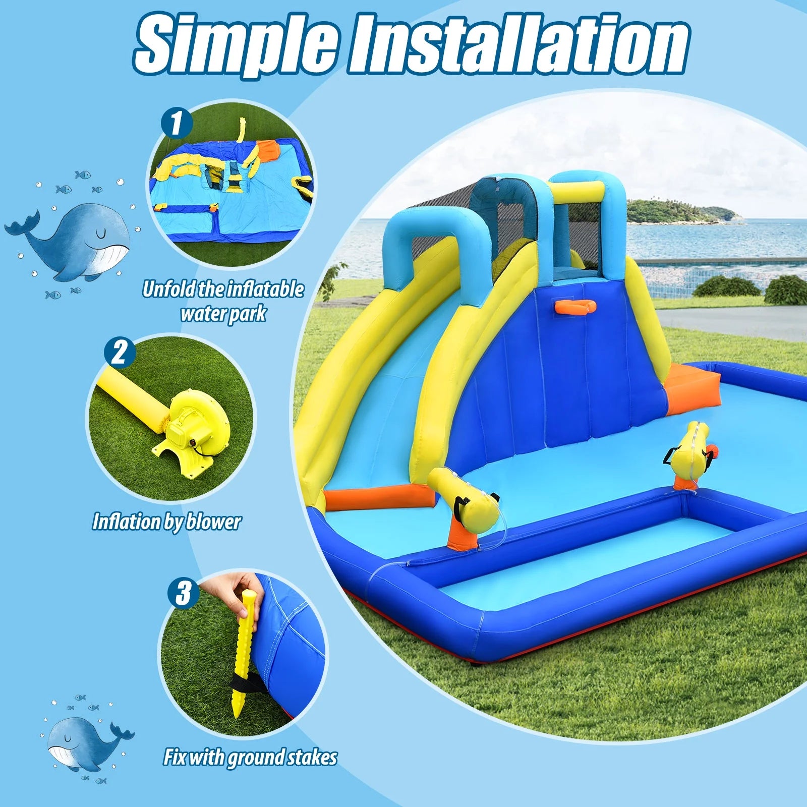 Inflatable Bounce House Water Slide Bouncer with Ball Shooting Climbing Wall V7689