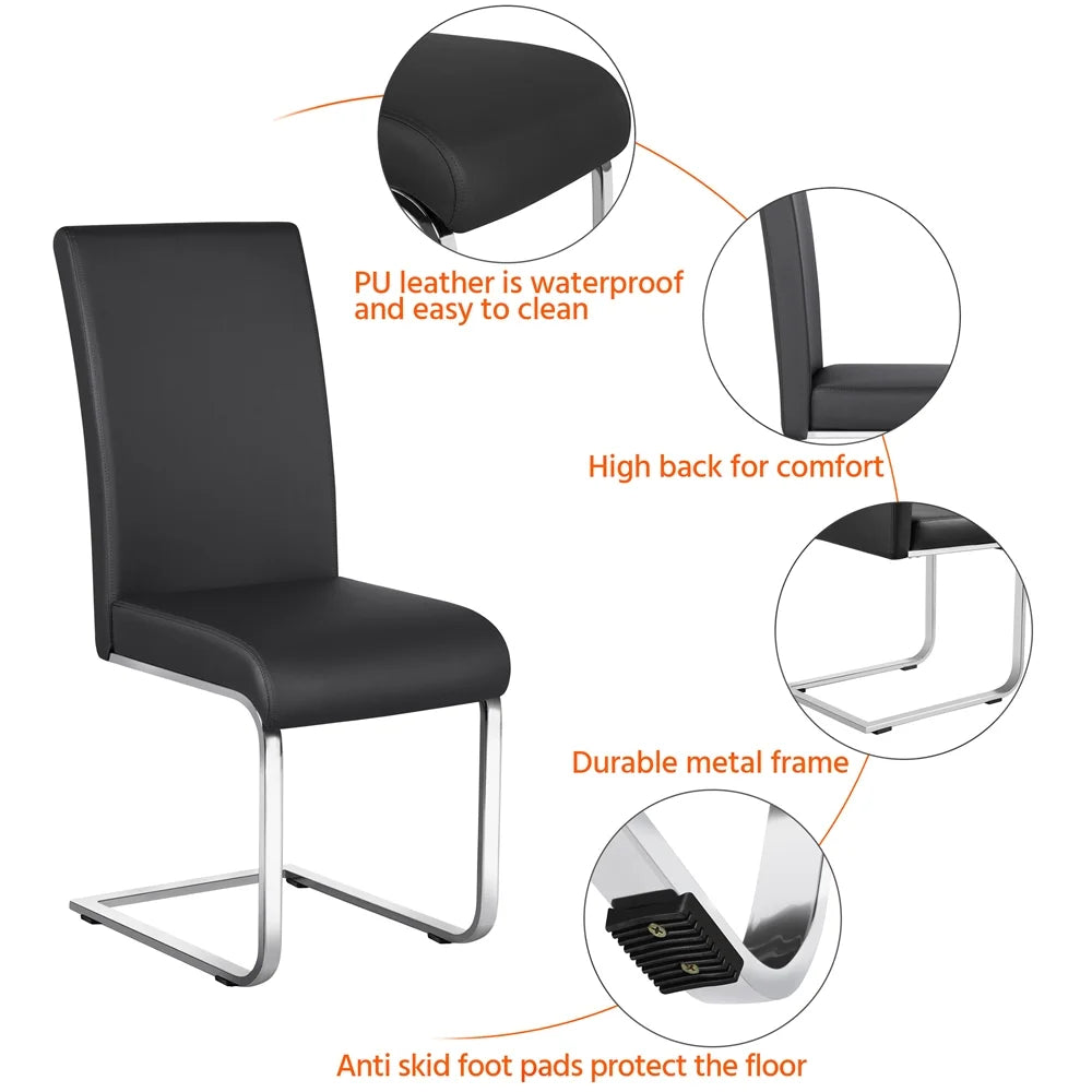 Black Faux Leather Dining Chair with Metal Legs, Set of 2 H95847