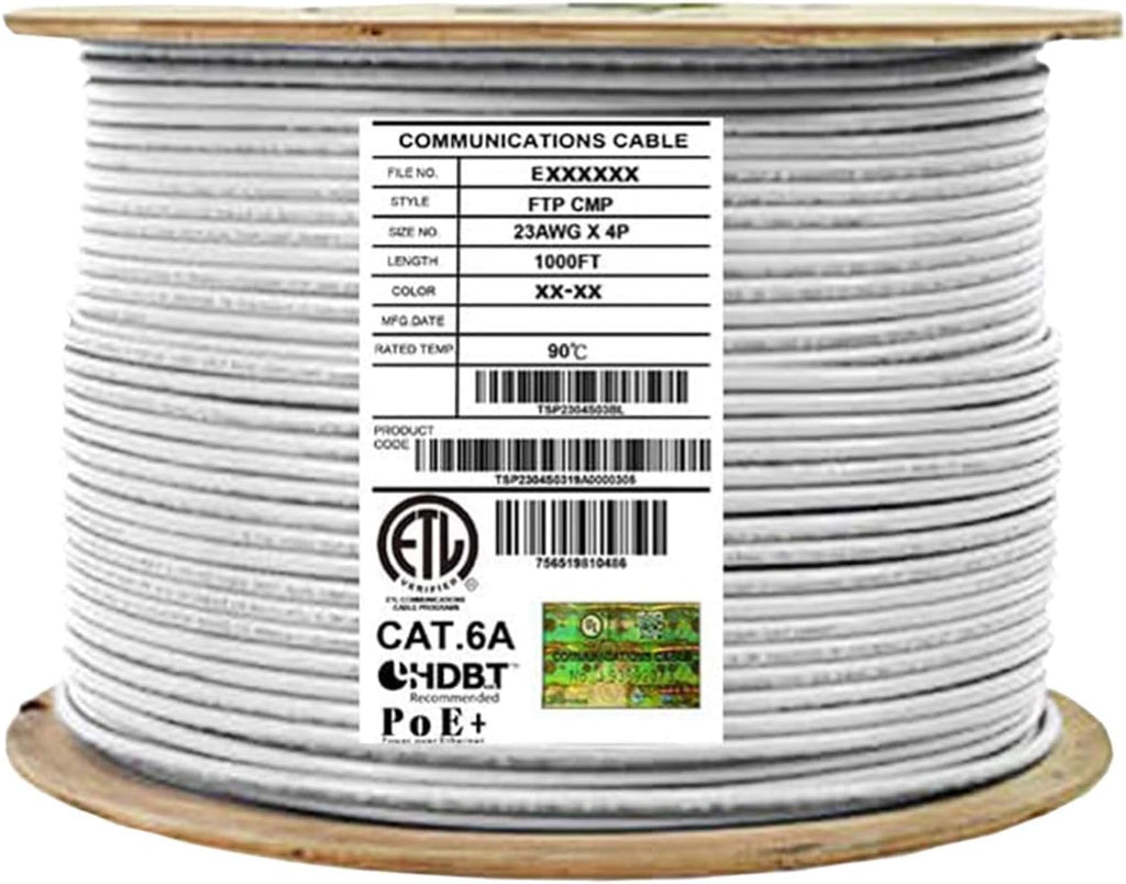 Cat6A Shielded Plenum 1000ft FTP 23AWG 650MHz Solid Pure Copper Bulk Ethernet Cable Reel Orange C329136