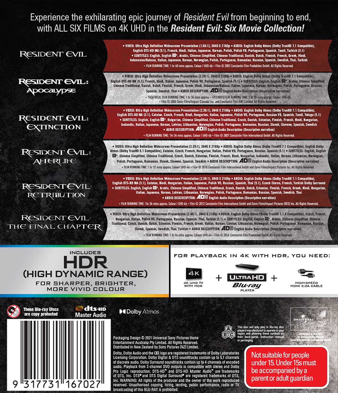 Resident Evil 6 Film 4K Collection Pack of 2 V196