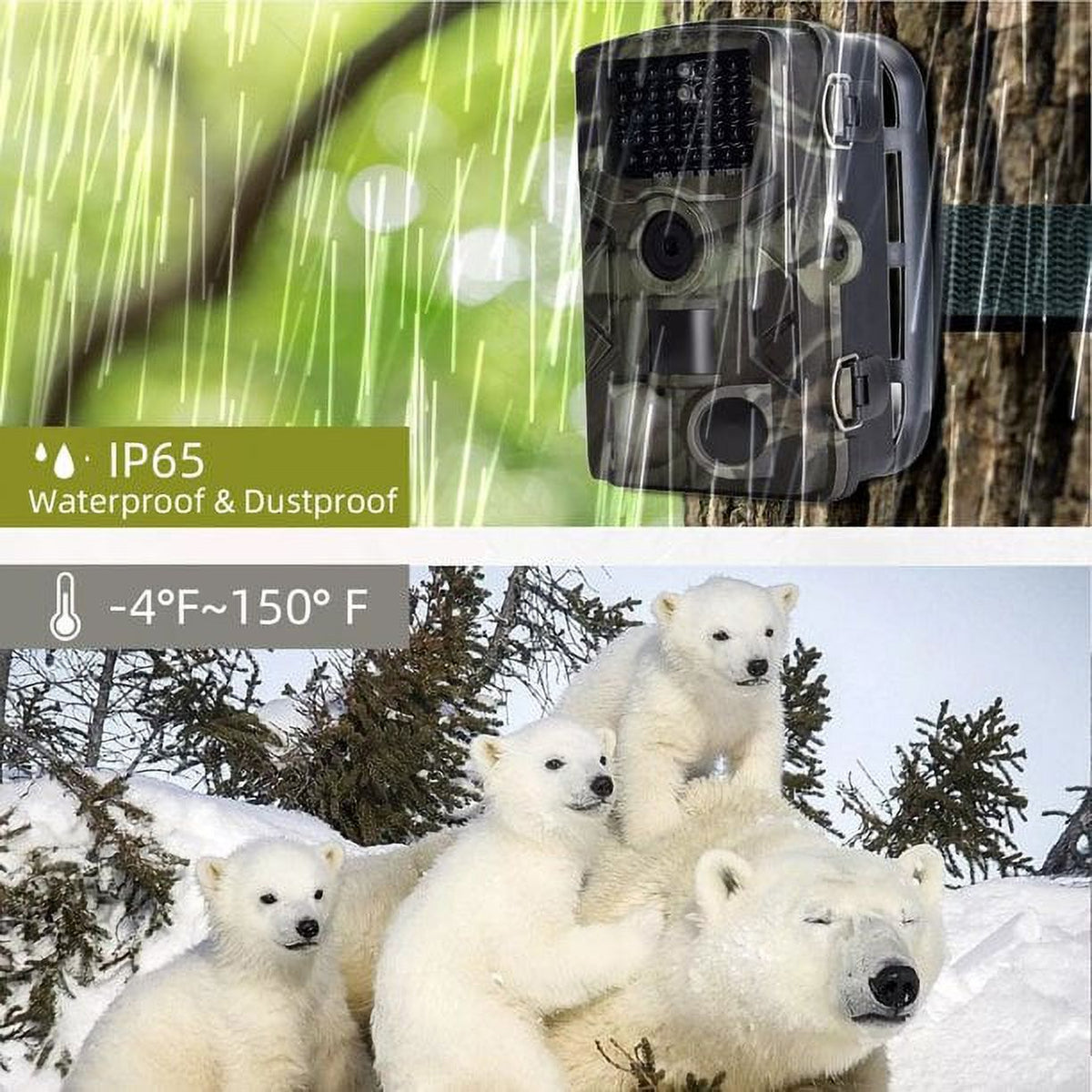 48MP 4K Trail Camera with 32GB SD Card Night Vision IP65 Waterproof F338335