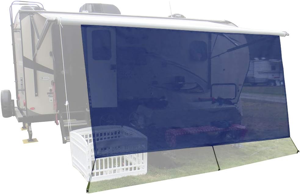 Navy Blue Mesh RV Awning Sunshade Screen 7' X 12' 3'' F380920