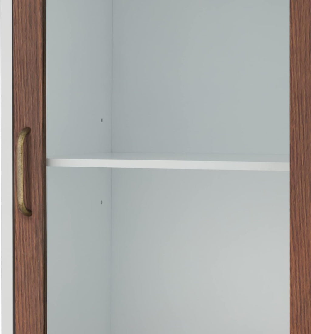 White Natural Wood Bathroom Linen Cabinet S94178